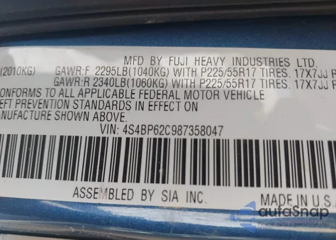 2008 Subaru Outback 2.5I Limited/2.5I Limited L.l. Bean Edition z USA, uszkodzony, nr VIN 4S4BP62C987358047